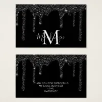 Chic Black Sparkle Glitter Drips Monogram