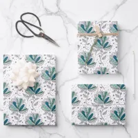 Shades of Green Floral Abstract Doodle Art Style  Wrapping Paper Sheets