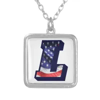 American Flag Letter "L" Silver Plated Necklace