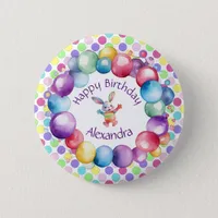 Cute Colorful Watercolor Bunny and Polka Dots Button