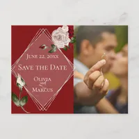 Photo Save the Date Wine and Blush Roses Postcard