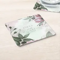 Calligraphy Floral Wedding Mauve ID771 Square Paper Coaster