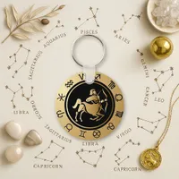 Adventurous Gold Sagittarius Zodiac Wheel  Keychain