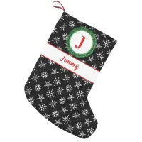 Wreath Monogram Your Name Black & White Snowflakes Small Christmas Stocking