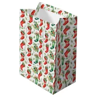 Red and Green Stockings Pattern Wine Small and Medium Gift Bag