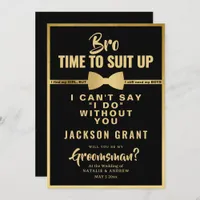 Modern Black & Gold Tuxedo Suit Up Groomsman Invitation