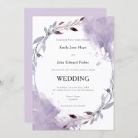 Purple Watercolor Leafy Border Wedding Invitation