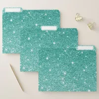 Chick Faux Teal Ombre Glitter Luxury Glam File Folder