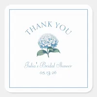 Custom Bridal Shower Blue Hydrangea Thank You Square Sticker