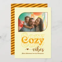 Retro Sunset Cozy Vibes Only Christmas Photo Holiday Card