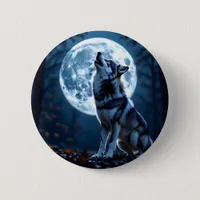 Wolf Howling at the Moon Button