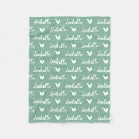 Dusty Green Personalized Name Blanket with Hearts