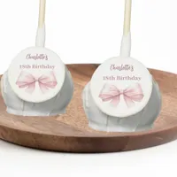 Bow pink white birthday cake pops