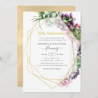 Succulent Geometric 50th Wedding Anniversary Invitation