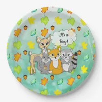 It's a Boy! Baby Shower Forest Animals (textured) Paper Plates