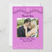 Purple Six Petal Pink Flowers Thank You Flat Card