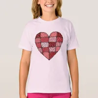 Valentine's Day Doodle Art Patchwork Heart Kids T-Shirt