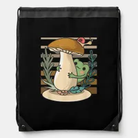 Cottagecore Mushroom Forest Toad Goblincore Mycolo Drawstring Bag