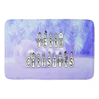 Merry Christmas Snow People Font, Blue Tint Snow Bath Mat