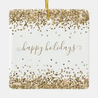 Gold Glitter Happy Holidays Sparkle and Shine Ceramic Ornament