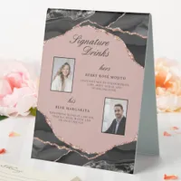 Signature Drinks Rose Gold Agate Wedding Photo Table Tent Sign