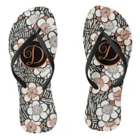 Japanese Black and Red Floral Pattern Flip Flops