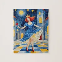 Dancing Lady With Red Hair Blue Dress Gold Crown Jigsaw Puzzle