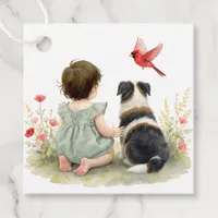 Baby Girl, Puppy Dog, Butterflies and Wildflowers Favor Tags