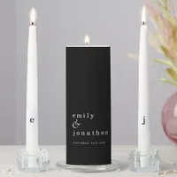 Contemporary Minimalist Black White Text Wedding Unity Candle Set