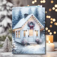 Tiny Home in Winter Woods Christmas Holiday Card