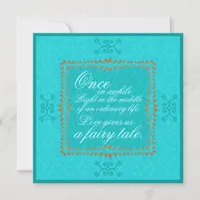 Damask Aqua Blue Romance Wedding Invitation