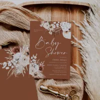 Terracotta Boho Pampas Baby Shower Invitation