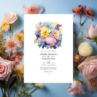 Baby Blue, Buttercream Yellow, Pastel Pink Wedding Invitation