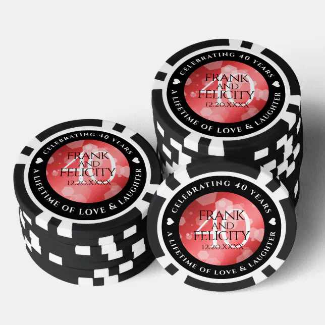 Elegant 40th Ruby Wedding Anniversary Celebration Poker Chips