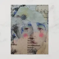 A Clown Face Abstract mixed media collage Postcard