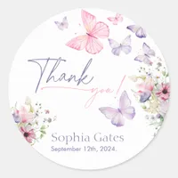 Butterfly Wildflower Thank You  Classic Round Sticker