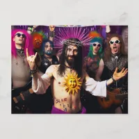 Colorful Funny Punk Rock Party Jesus Postcard