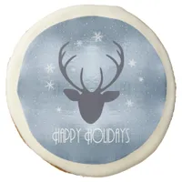 Deer Antlers Silhouette & Snowflakes Blue ID861 Sugar Cookie