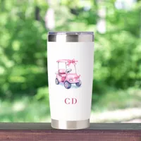 Pink golf cart monogram insulated tumbler