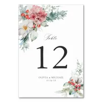 Elegant Christmas Floral Winter Wedding Table Number