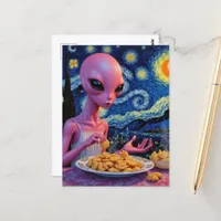 Pink Alien Eating Pierogies  Postcard