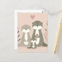 Momma Poppa and Baby Otter Postcard