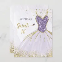 Budget Purple Sparkle Dress Sweet 16 Invitation