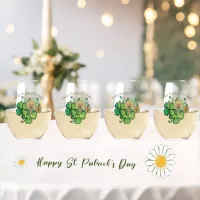 Shamrock ST Patrick  Stemless Wine Glass