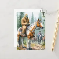 Sasquatch Rides A Horse on a Trail Ride Postcard