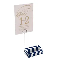 Elegant Nautical Striped Wedding -Navy Blue, White Place Card Holder