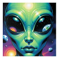 Alien Face with Planets Reflections in Eyes Acrylic Print
