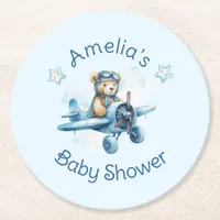 Sweet Little Boy on the Way Baby Shower Round Paper Coaster