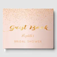 Rose gold confetti script Bridal Shower Guest Book