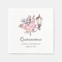 Pink Vintage Watercolor Roses Parisian Quinceañera Napkins